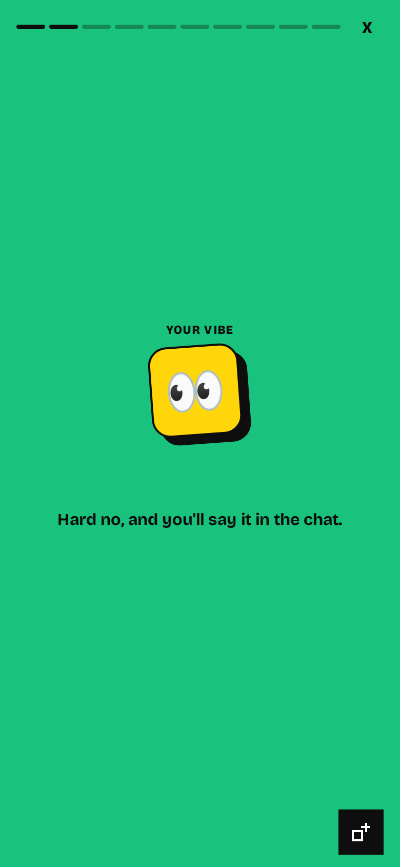 Your vibe. A persona you can share, with one line about how you answered.